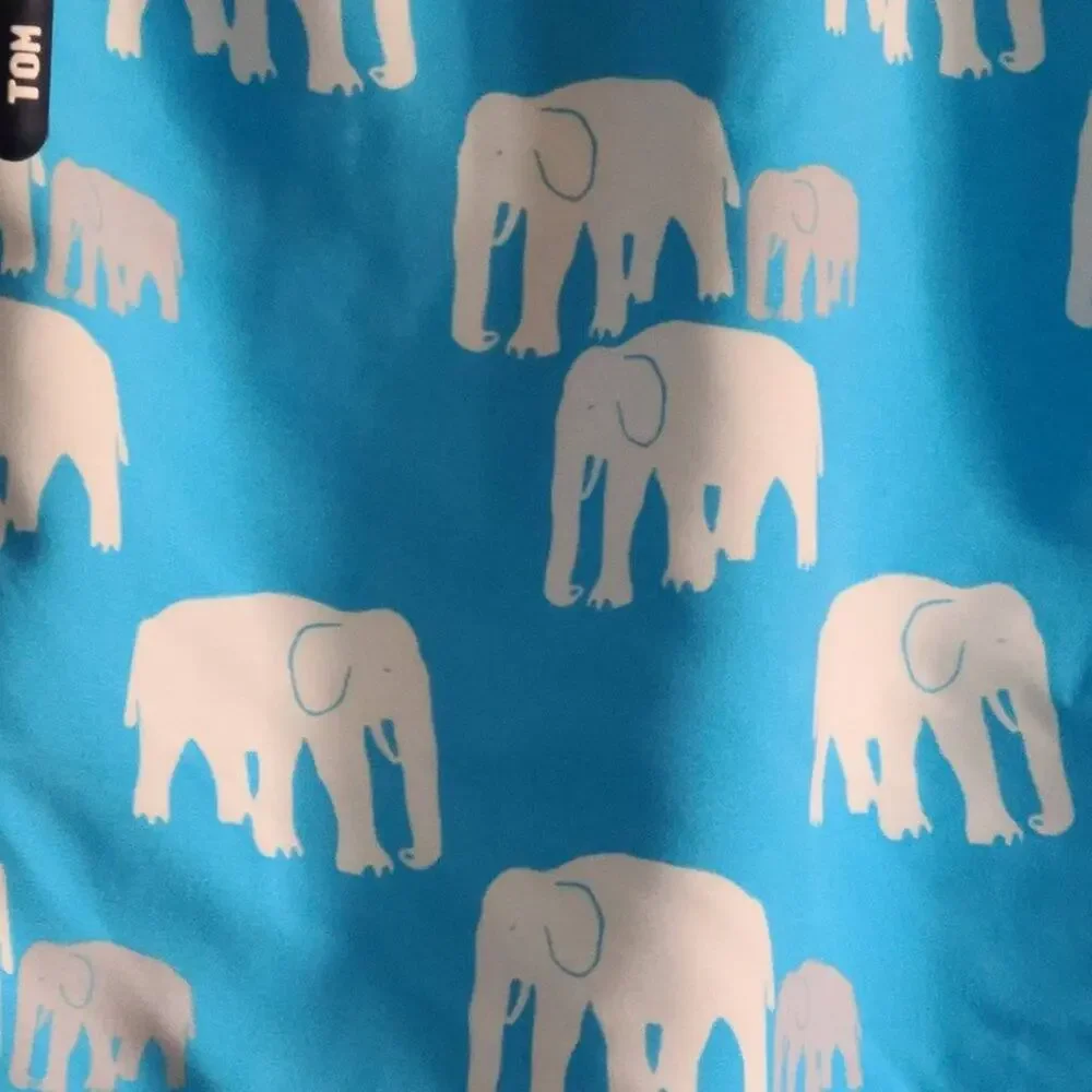 TOM & TEDDY Blue and White Elephants UPF 50+ Quick Dry Swim Shorts Size Small‎
